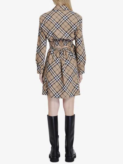Burberry Chemisier Cotton Short Dress With Check Print In Nude