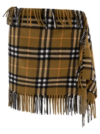 Shop Burberry Check Wool Cashmere Scarf Skirt