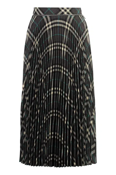 Burberry Long Multicolor Pleated Skirt With Check Motif In Wool Blend Woman