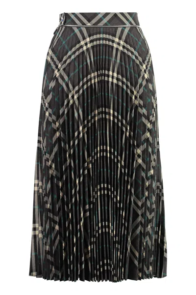 Burberry Long Multicolor Pleated Skirt With Check Motif In Wool Blend Woman