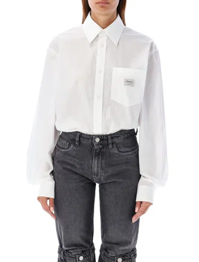 Coperni White Bodysuit With Classic Collar And Logo Patch On The Front In Cotton Woman