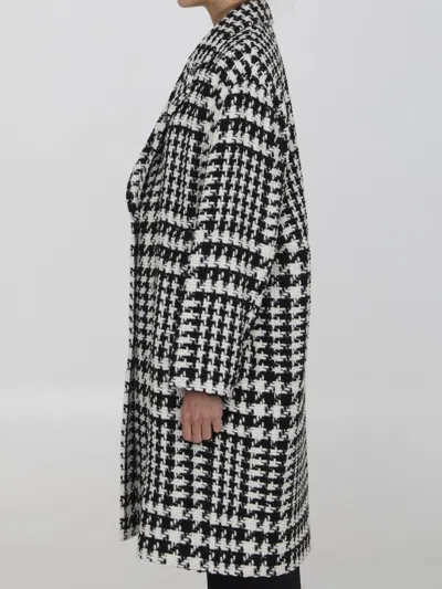 Dolce & Gabbana Black And White Coat With All-over Check Motiv In Wool Blend Woman