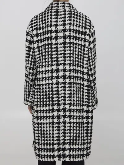 Dolce & Gabbana Black And White Coat With All-over Check Motiv In Wool Blend Woman