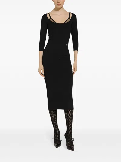 Dolce & Gabbana Viscose Jersey 3/4 Sleeve Midi Dress
