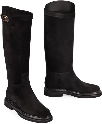 Dolce & Gabbana Dolce  Gabbana Logo Plaque Round Toe Boots