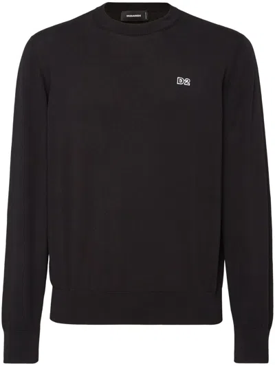 Dsquared2 Classic Black Crew-neck Sweater With Ribbed Cuffs