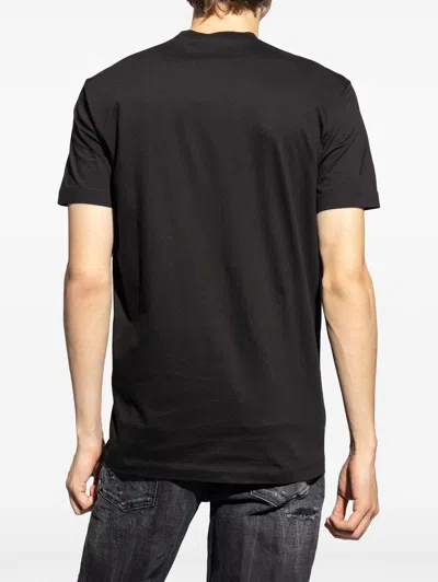 Dsquared2 Black Crewneck T-shirt With Contrasting Print At The Front