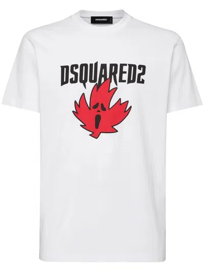 Dsquared2 White Crewneck T-shirt Witrh Screaming Maple