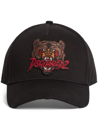 Dsquared2 Embroidered Bear Logo Cap With Adjustable Strap And Distressed Detailing