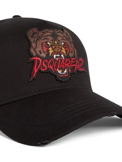Dsquared2 Embroidered Bear Logo Cap With Adjustable Strap And Distressed Detailing