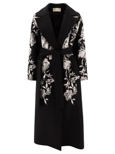 Elie Saab Wool Coat Embroidered Belt Floral Long Shawl