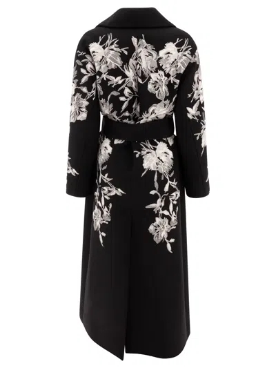 Elie Saab Wool Coat Embroidered Belt Floral Long Shawl