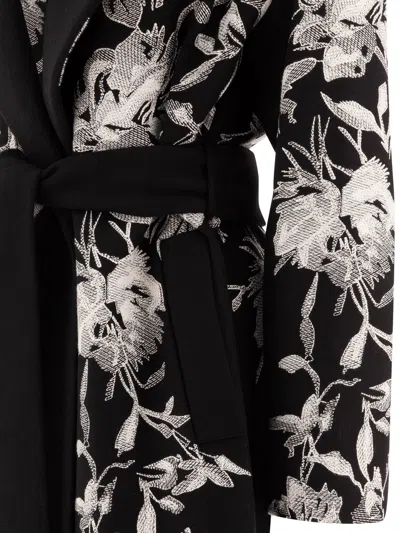 Elie Saab Wool Coat Embroidered Belt Floral Long Shawl