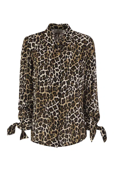 Elisabetta Franchi Ribbon Cuffs Animalier Printed Georgette Blouse
