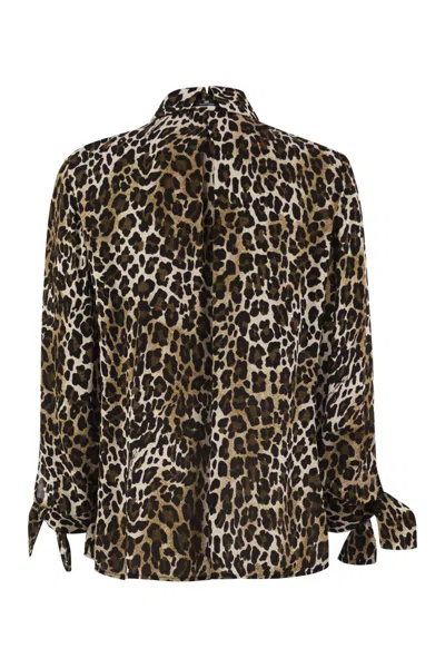 Elisabetta Franchi Ribbon Cuffs Animalier Printed Georgette Blouse