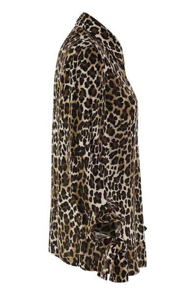 Elisabetta Franchi Ribbon Cuffs Animalier Printed Georgette Blouse