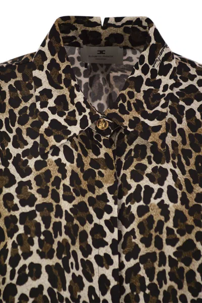 Elisabetta Franchi Ribbon Cuffs Animalier Printed Georgette Blouse