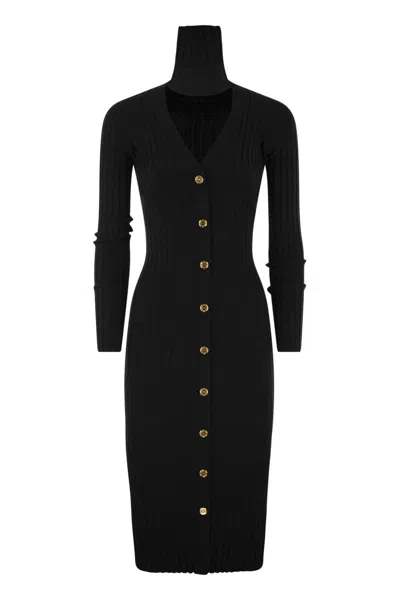 Elisabetta Franchi Ribbed Viscose Midi Dresses With Button Placket