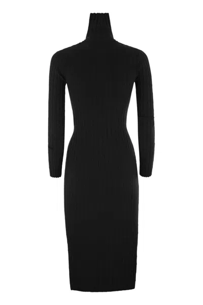 Elisabetta Franchi Ribbed Viscose Midi Dresses With Button Placket