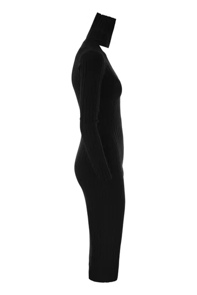 Elisabetta Franchi Ribbed Viscose Midi Dresses With Button Placket