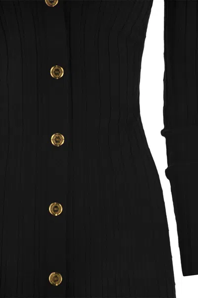 Elisabetta Franchi Ribbed Viscose Midi Dresses With Button Placket