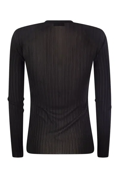 Elisabetta Franchi Black Ribbed Top In Black