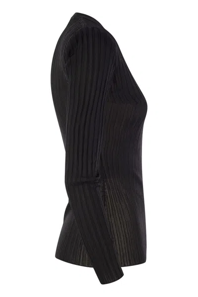 Elisabetta Franchi Black Ribbed Top In Black