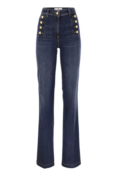 Elisabetta Franchi Stretch Cotton Flared Jeans With Side Button Fastening