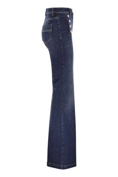 Elisabetta Franchi Stretch Cotton Flared Jeans With Side Button Fastening