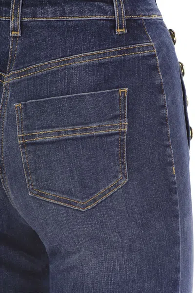 Elisabetta Franchi Stretch Cotton Flared Jeans With Side Button Fastening
