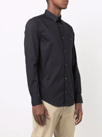 Emporio Armani Cotton Shirt With Button-down Collar And Curved Hem