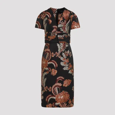 Etro Floral Embroidered Midi Dress With Short Sleeves In Black