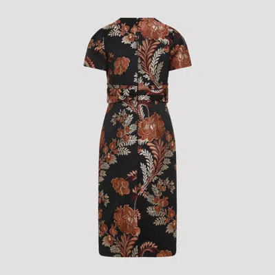 Etro Floral Embroidered Midi Dress With Short Sleeves In Black