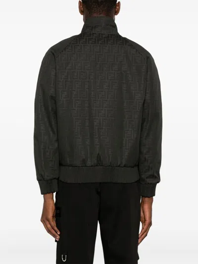 Fendi Embroidered Polyester Blend Bomber Jacket In Black