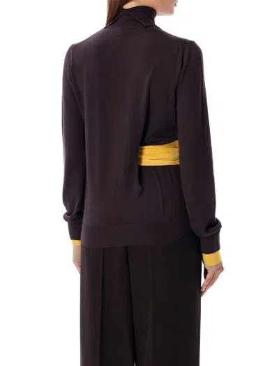 Fendi Woman Turtleneck Dark Purple Size 8 Wool, Polyamide, Polyurethane, Viscose, Polyester