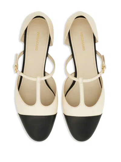 Ferragamo Linette Bicolor T-strap Ballerina Flats