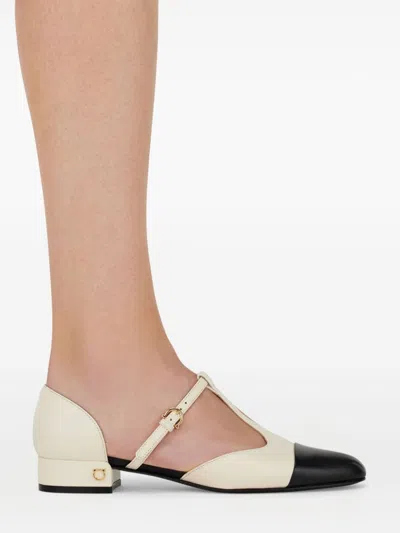 Ferragamo Linette Bicolor T-strap Ballerina Flats