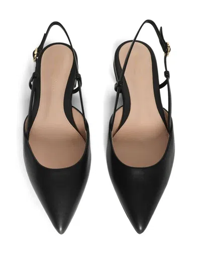 Gianvito Rossi Ascent 05 Leather Slingback Point-toe Flats In Black