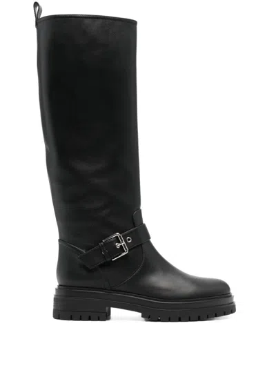 Gianvito Rossi Leather Buckle Lug-sole Moto Boots