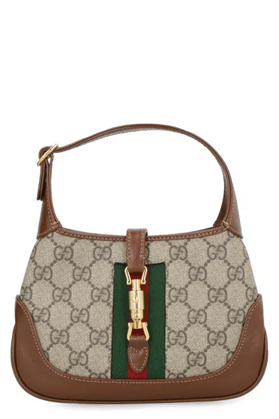 Gucci Jackie 1961 Small Webbing-trimmed Coated-canvas And Leather Shoulder Bag In Brown