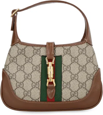 Gucci Jackie 1961 Small Webbing-trimmed Coated-canvas And Leather Shoulder Bag In Brown