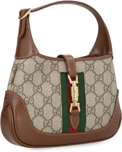 Gucci Jackie 1961 Small Webbing-trimmed Coated-canvas And Leather Shoulder Bag In Brown