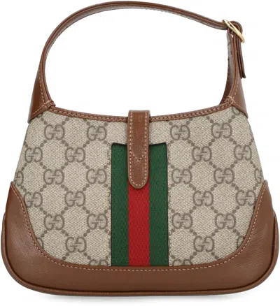 Gucci Jackie 1961 Small Webbing-trimmed Coated-canvas And Leather Shoulder Bag In Brown