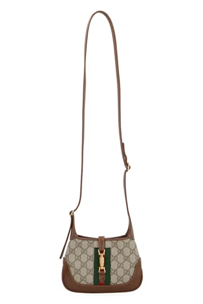 Gucci Jackie 1961 Small Webbing-trimmed Coated-canvas And Leather Shoulder Bag In Brown