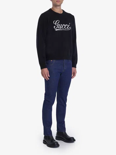 Gucci Mens Dark Blue Brand-embossed Mid-rise Straight-leg Jeans