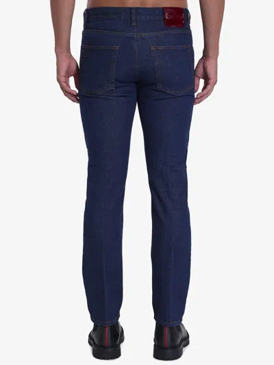 Gucci Mens Dark Blue Brand-embossed Mid-rise Straight-leg Jeans