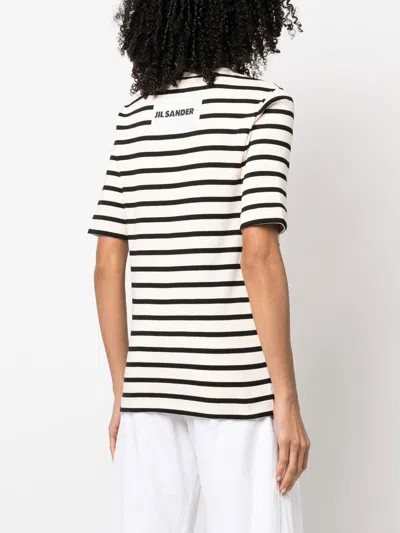 Jil Sander Black And White Knitted Striped T-shirt In Cotton Woman