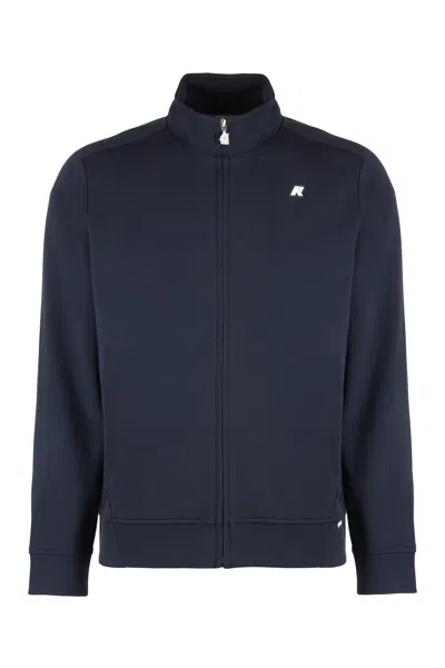 K-way Short High Neck Ribbed Cuffs Jacket In Blue