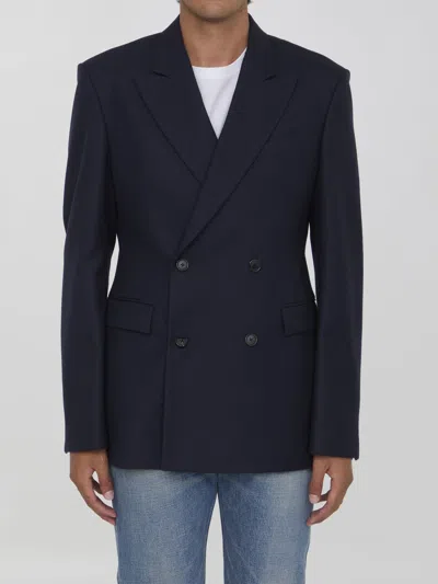 Loewe Navy Blue Double-breasted Jacket In Wool