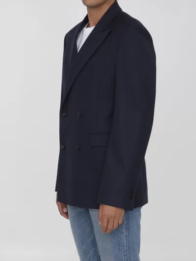 Loewe Navy Blue Double-breasted Jacket In Wool